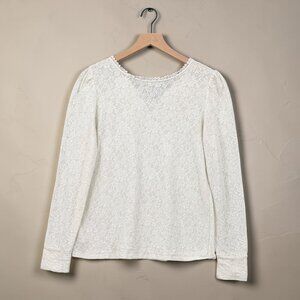 LOFT Floral Lace Long Sleeve Shell Top White M